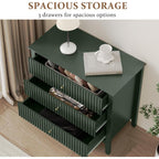 Royalcraft Fluted 3 Drawer Dresser, 32 Inch Wide Dresser Nightstand For Bedroom, Modern Wood Chest Of Drawers, Large Painted Nightstand With 3 Drawers For Closet, Hallway, Entryway, Dark Green