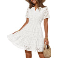Merokeety Women'S Summer Lace Boho Mini Dress 2026 Short Sleeve Floral Eyelet A Line Vacation Beach Short Sundress