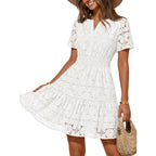 Merokeety Women'S Summer Lace Boho Mini Dress 2026 Short Sleeve Floral Eyelet A Line Vacation Beach Short Sundress