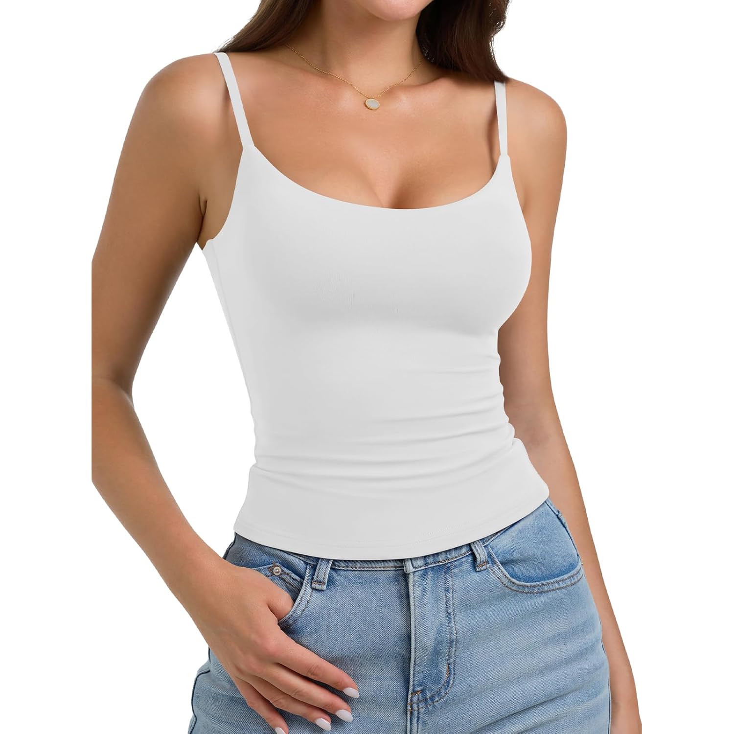 Women's Basic Double Lined Scoop Neck Tank Tops Adjustable Cami Tank Summer Sleeveless Tops