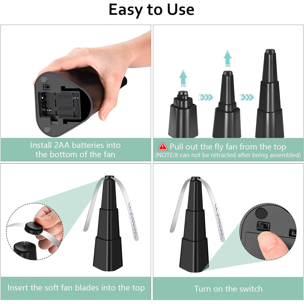 Amiaedu Fly Fans For Tables, Fly Repellent Fan For Indoor/Outdoor, Food Fans To Keep Flies Away For Party, Bbq, Home, Picnics, Travel, Portable And Easy Use 6 Pack (Black)