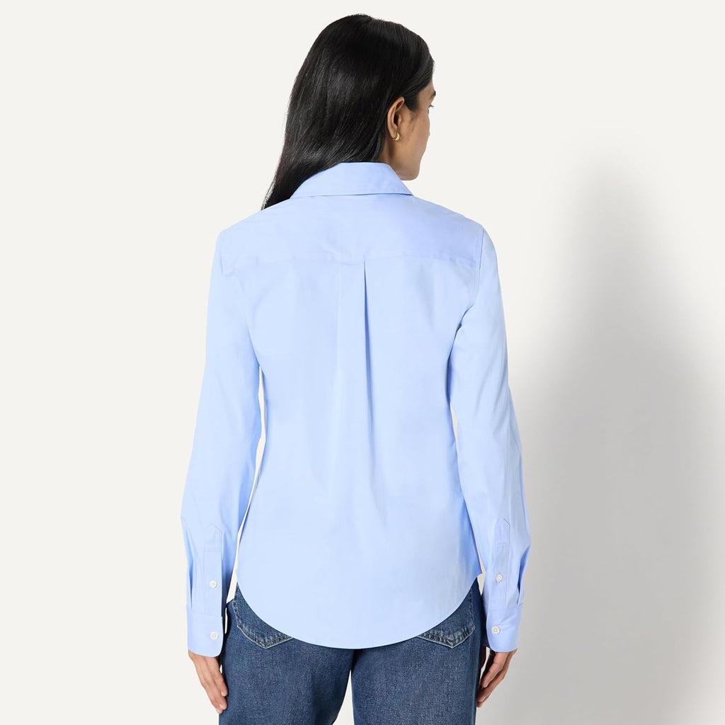 Women's Regular-Fit Stretch Poplin Button-Up Dress Shirt