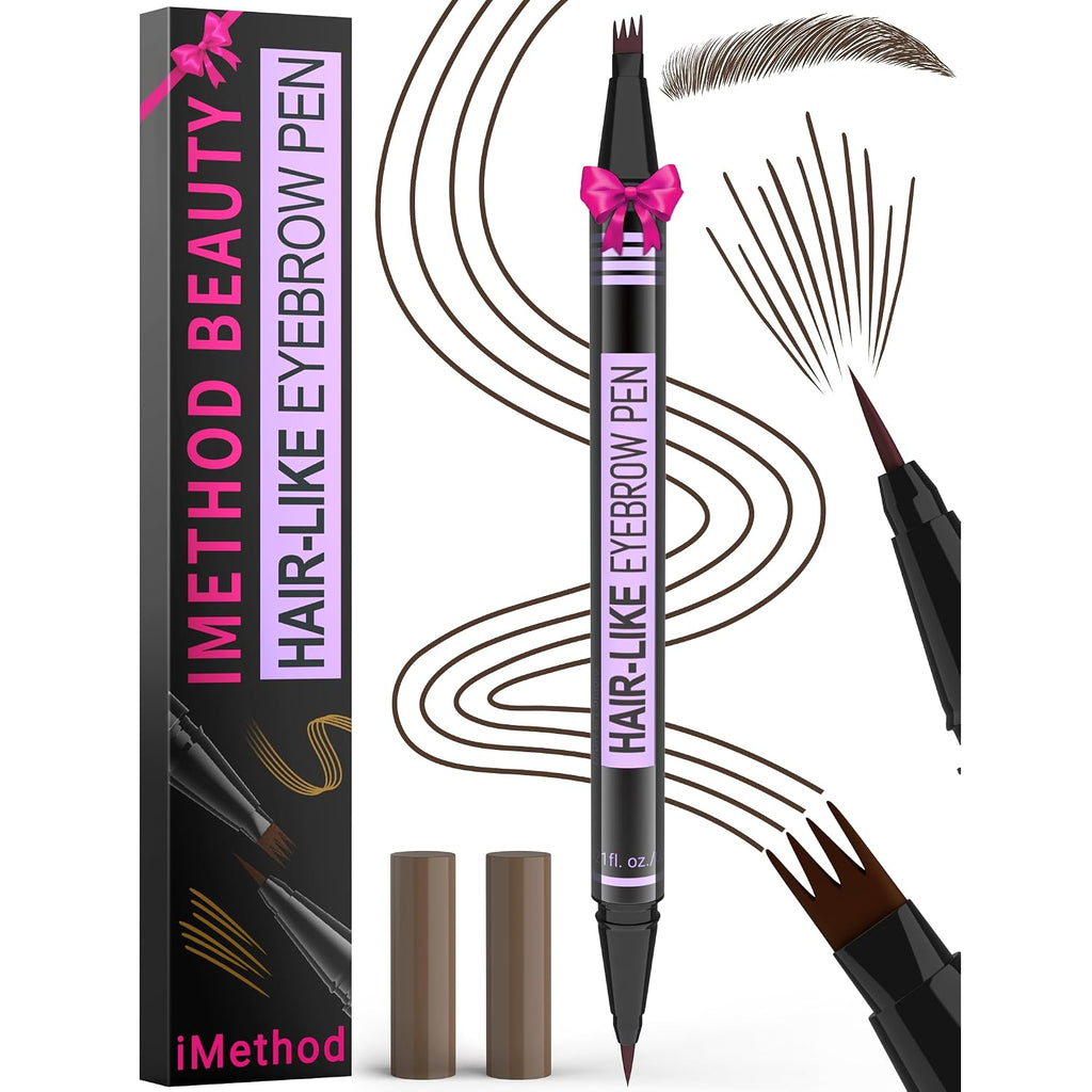Imethod Eyebrow Pen - Eyebrow Pencil Magic 2-In-1 Eye Brow Pencils For Women With 4-Fork-Tip And Precise Brush-Tip Create Natural Hair-Like Brows, Last All Day, Microblading Eyebrow Pen, Dark Brown