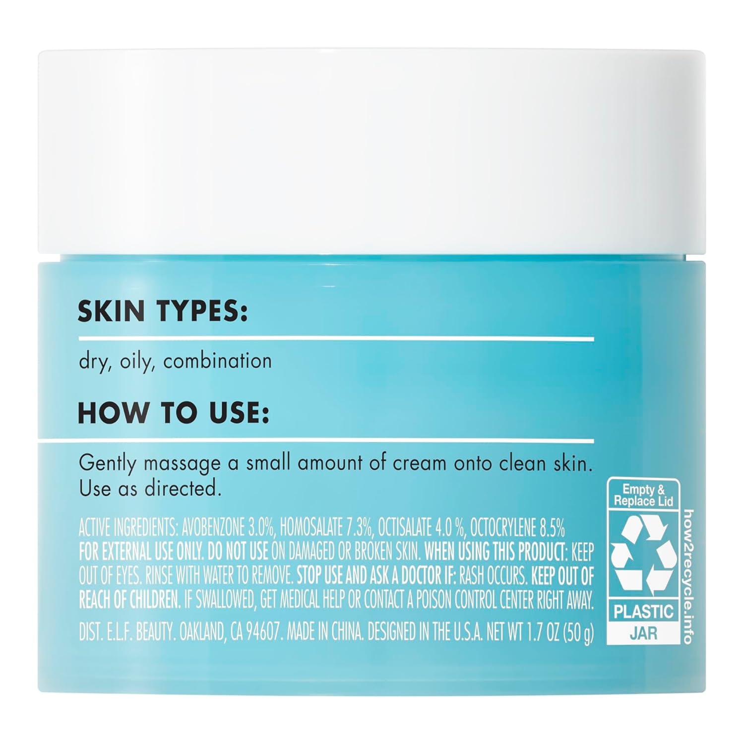 e.l.f. Holy Hydration! Face Cream Broad Spectrum SPF 30 Sunscreen Moisturizer, Made with Hyaluronic Acid, Niacinamide & Peptides, Lightweight Daily Protection, 1.7 oz