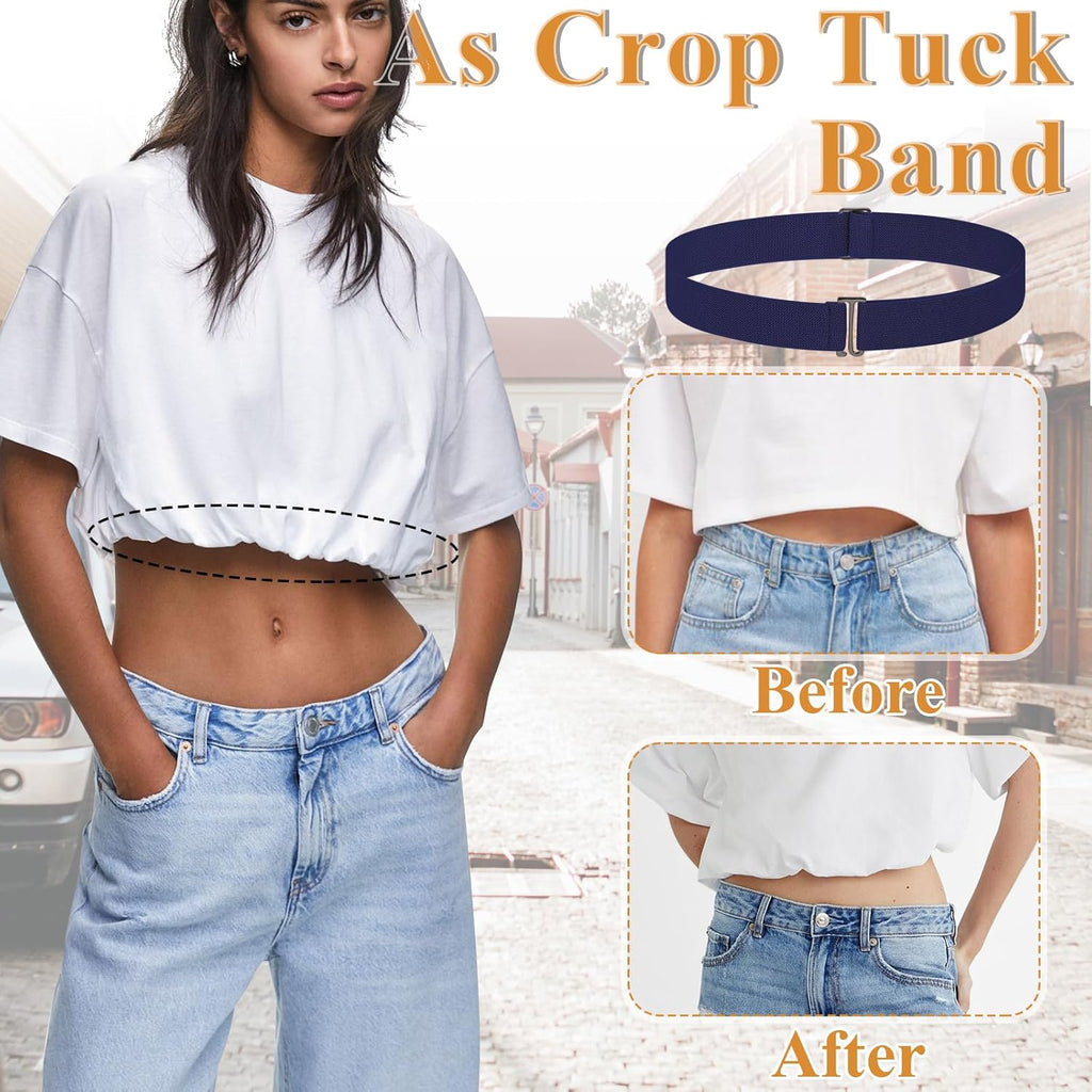 3 Pack Belts for Women, No Show Stretch Belt with Flat Buckle, Adjustable Elastic Waist Belts, Women's Belts for Jeans, Pants, Dresses, Invisible Belt Set for Women - Black, Blue, Khaki