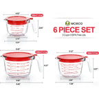 M Mcirco 6 Pcs Glass Measuring Cups With Lids Set, 1-Cup, 2-Cup, 4-Cup Measuring Jugs With Handle, Nesting Liquid Measuring Cups For Kitchen