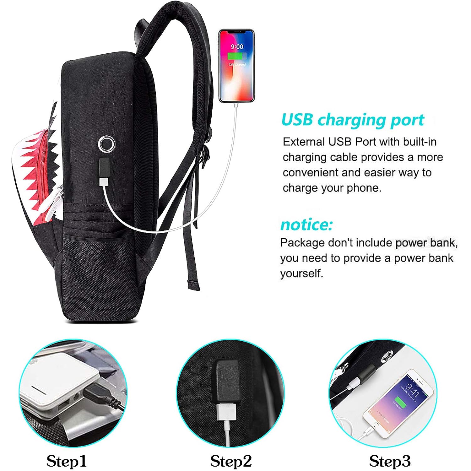 Mcwth Shark Backpacks For Teen Boys, Cool Kids Backpack For School Bookbags (Glow)