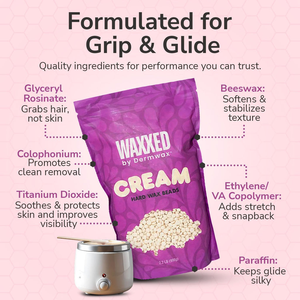 WAXXED Cream Hard Wax Beads 2.2LB – Professional Cream Hard Wax for Hair Removal – Titanium Dioxide Infused Wax Beads for Sensitive Skin – Smooth Application & Clean Removal – Salon & Home Use