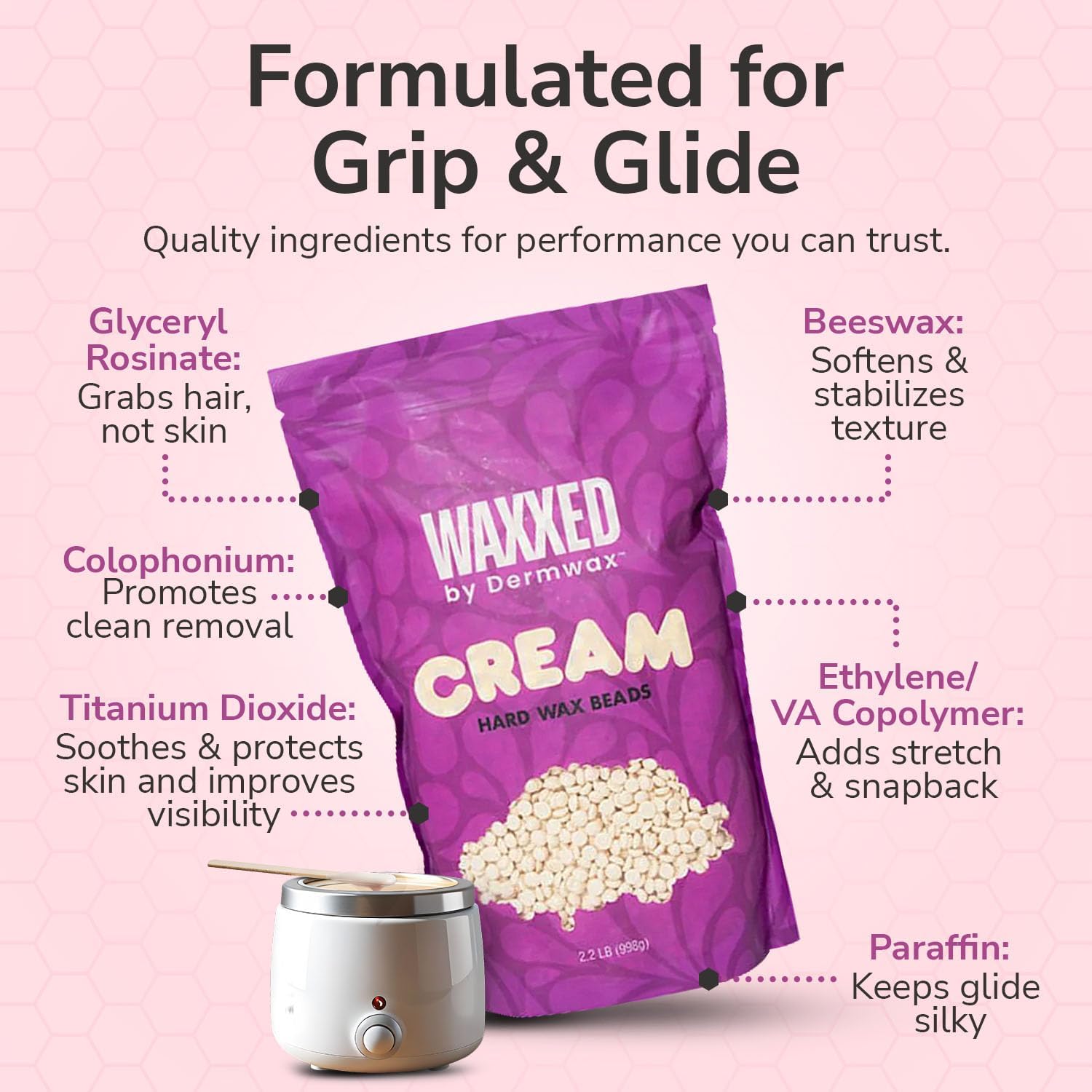 WAXXED Cream Hard Wax Beads 2.2LB – Professional Cream Hard Wax for Hair Removal – Titanium Dioxide Infused Wax Beads for Sensitive Skin – Smooth Application & Clean Removal – Salon & Home Use