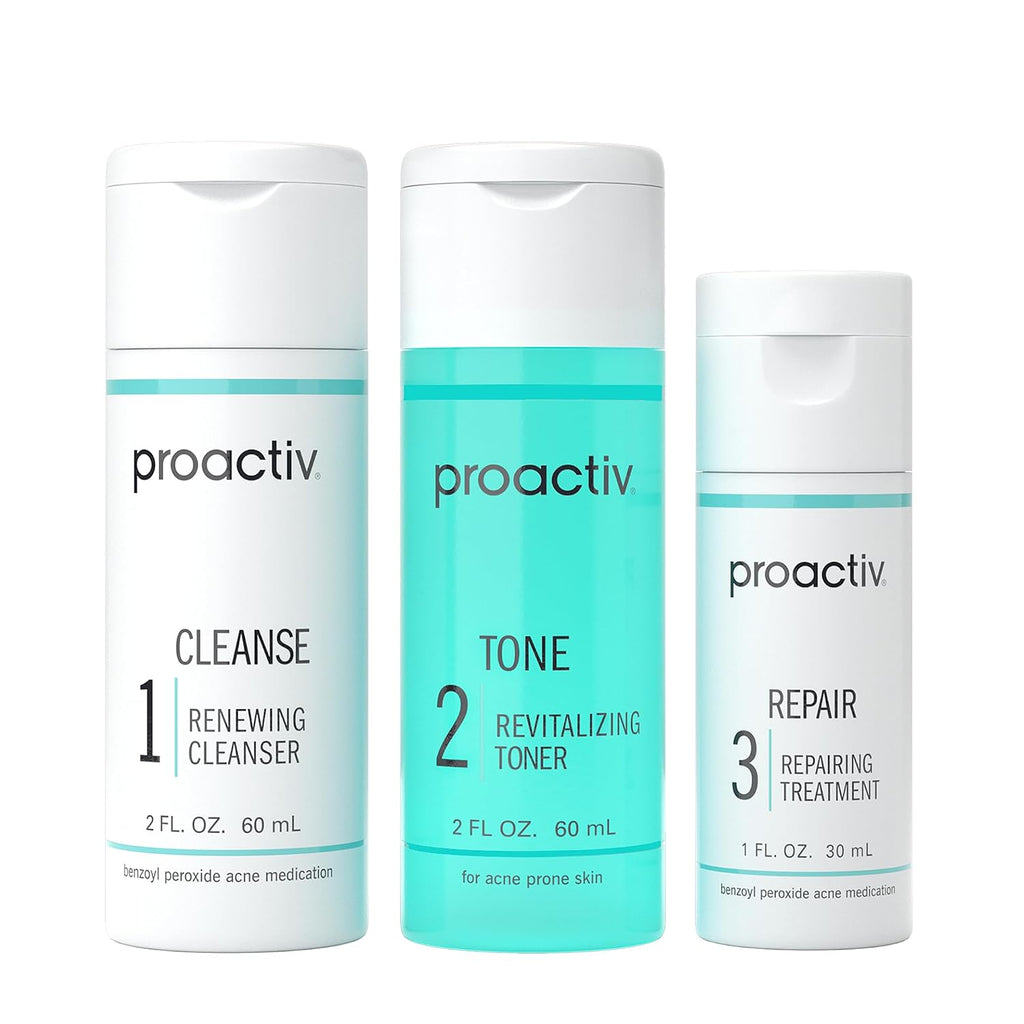 Proactiv 3 Step Acne Treatment - Benzoyl Peroxide Face Wash, Repairing Acne Spot Treatment For Face And Body, Exfoliating Toner - 30 Day Complete Acne Skin Care Kit