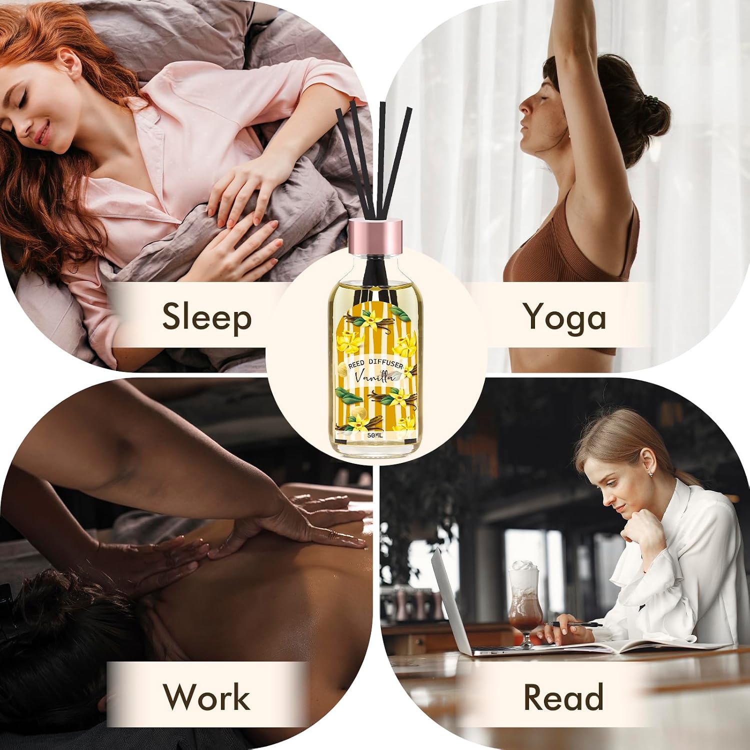 Reed Diffuser Set Of 3 Pack, Linen Vanilla Citrus Scented Oil Diffuser With 15 Sticks, Reed Diffusers For Home, Bathroom Air Freshener, 1.7 Fl.Oz Each, Total 5.1 Oz