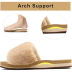Coface Fuzzy Womens Slippers With Arch Support Open Toe Orthopedic Fur Slipper Indoor Outdoor
