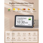Clock With Day And Date For Elderly, 7" Large Display Digital Calendar Day Clock With 20 Custom Alarms And Medicine Reminders, Dimmable Dementia Alzheimers Clocks For Seniors, Black (Ac Powered)