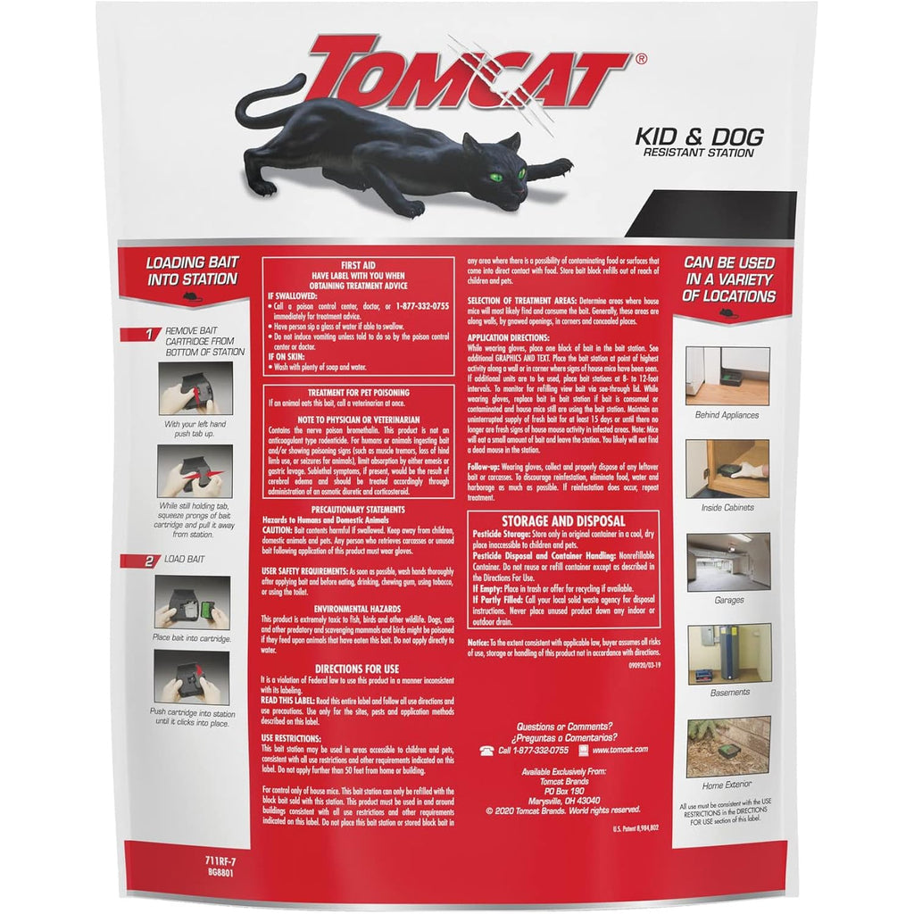 Tomcat Mouse Killer, Child & Dog Resistant, Refillable Station And 16 Baits | Weather-Resistant Indoor/Outdoor Bait Station With Clear Monitoring Lid, 1 Station And 16 Bait Blocks