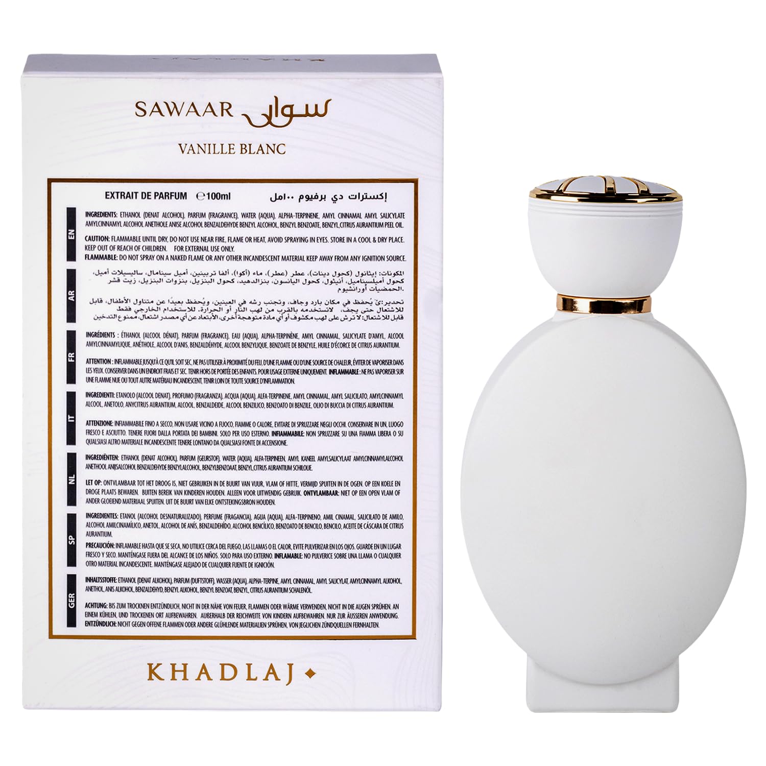 Khadlaj Sawaar Vanille Blanc – Vanilla, Sweet, Woody – Extrait de Parfum Long-Lasting Fragrance for Everyone, 3.4 Ounce / 100 ml