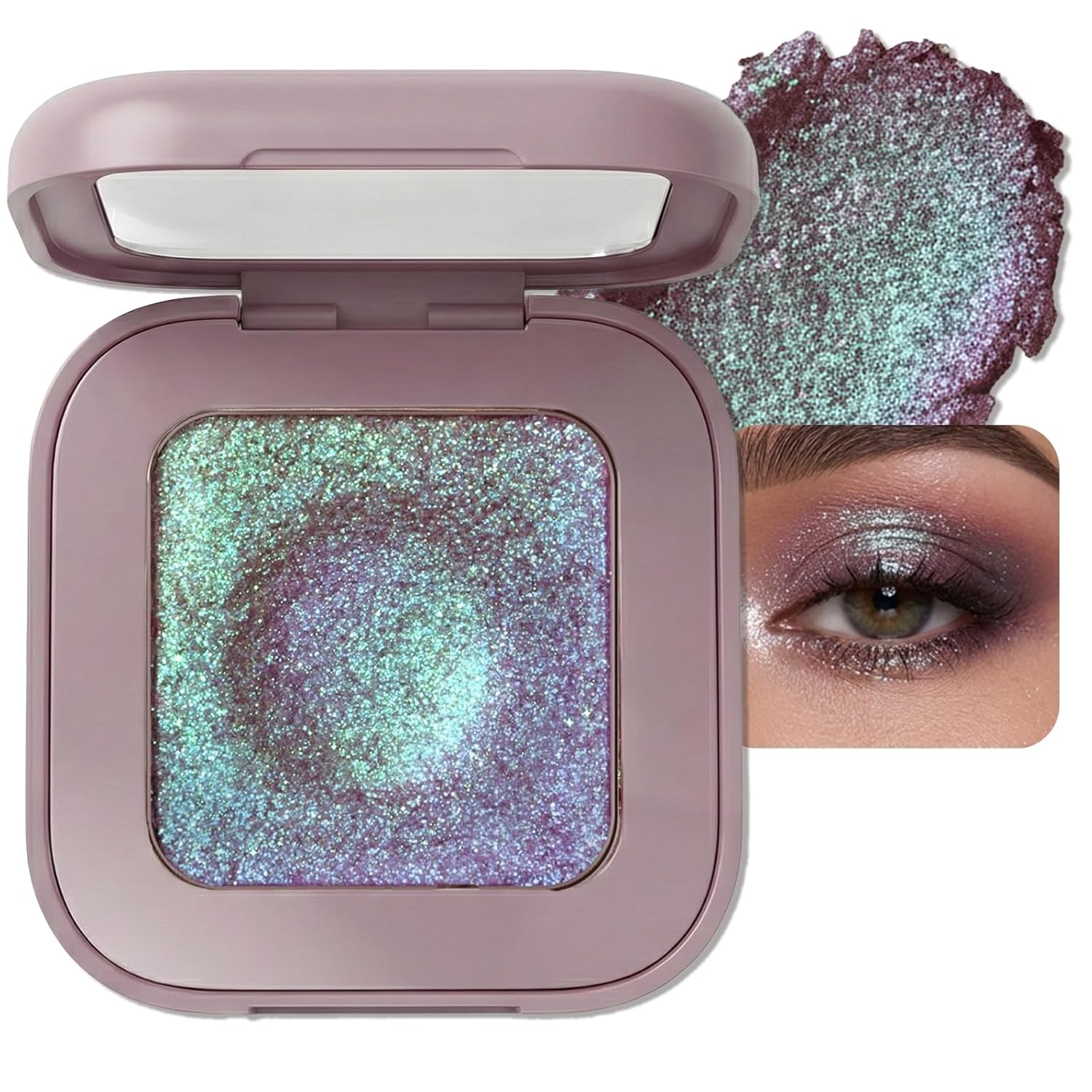 Duochrome Glitter Eyeshadow, Ultra-Fine Color Shifting Metallic Shimmer, High Pigment Holographic Single Eye Makeup, Long Lasting & Buildable Eye Shadow (#2 Plum Mauve)