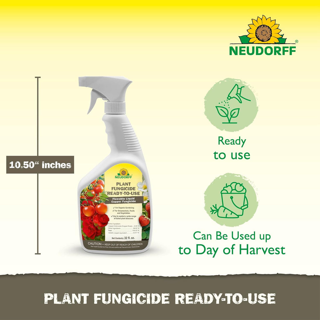 Neudorff Plant Fungicide Spray, Copper Soap Fungicide For Roses, Fruits & Vegetables Control Powdery Mildew And Other Diseases And Fungus For Organic Gardening, Ready-To-Use (Rtu (32 Oz))