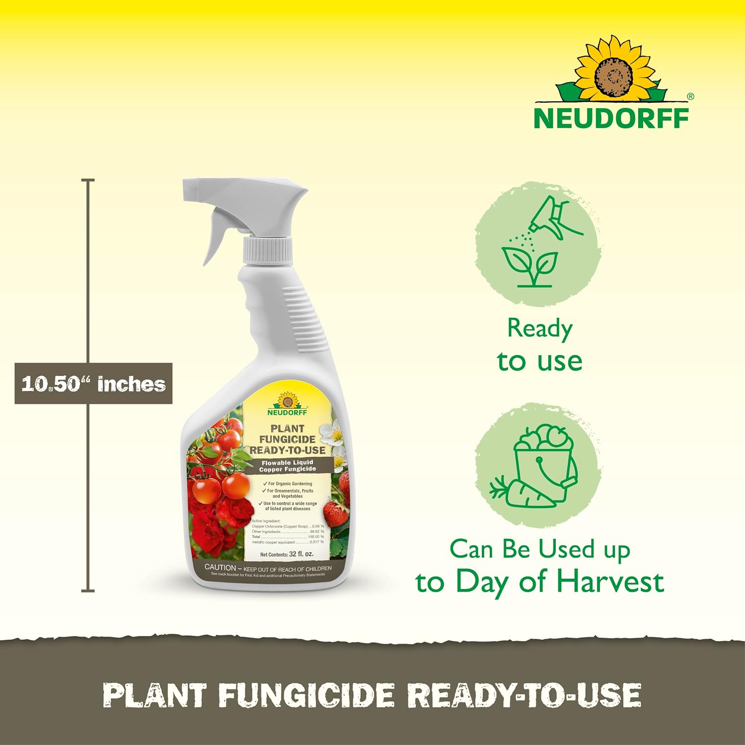 Neudorff Plant Fungicide Spray, Copper Soap Fungicide For Roses, Fruits & Vegetables Control Powdery Mildew And Other Diseases And Fungus For Organic Gardening, Ready-To-Use (Rtu (32 Oz))