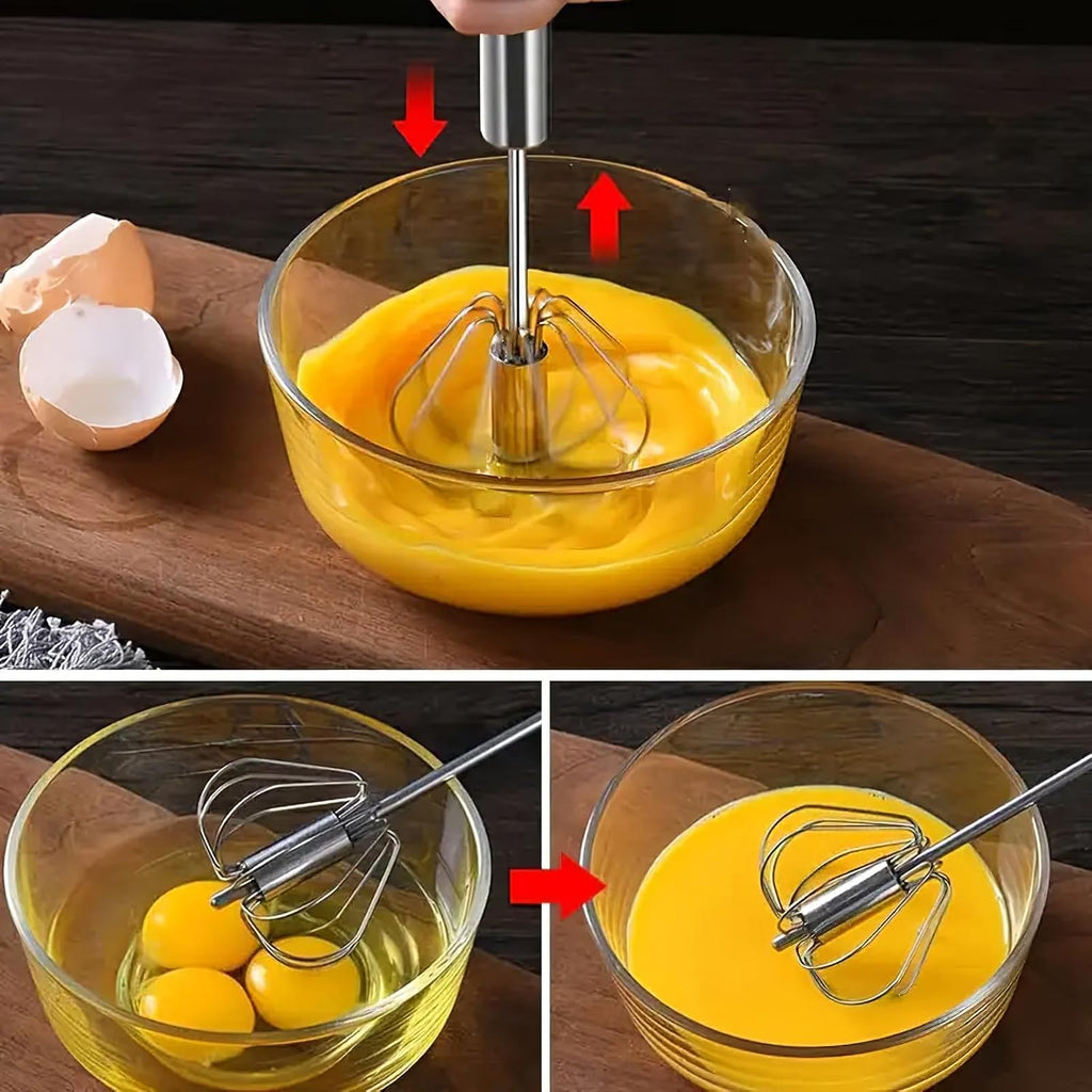 Stainless Steel Semi-Automatic Whisk,Egg Whisk Hand Push Rotary Blender | Versatile Hand Push Mixer Stirrer Tool,For Cooking Kitchen Home Egg Milk,10 Inches