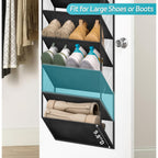 10 Tier Clear Over The Door Shoe Organizer Storage, Deep Pockets Large Hanging Shoe Rack For Closet Door, Fit 20 Pairs Shoe Holder Hanger For Sneakers, Boots (Black)