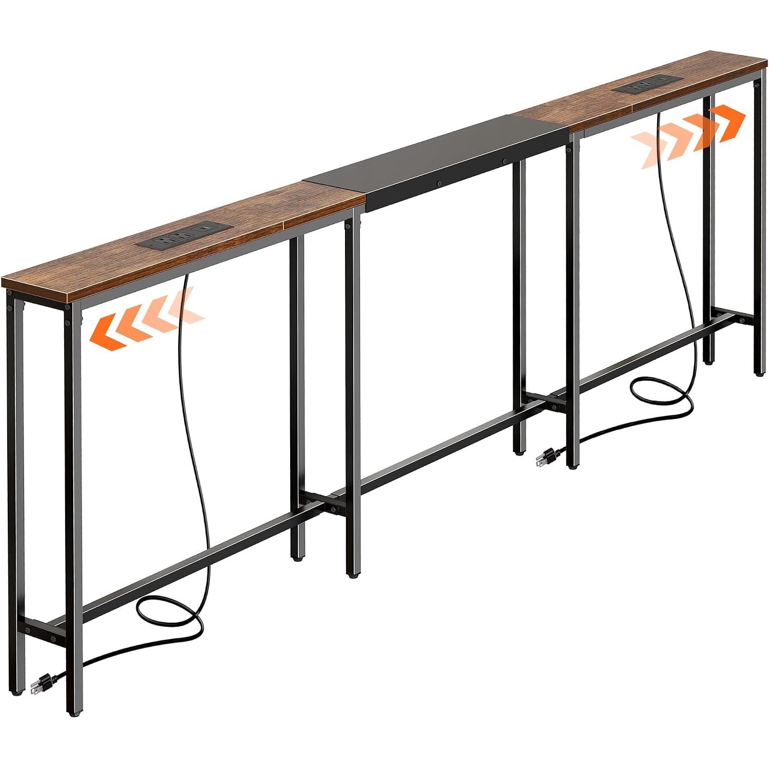 Huuger Narrow Sofa Table With 2 Power Outlets, 86.6-110.2 Inch Adjustable Length, Behind The Couch Table With Usb-C Port, Long Entryway Console Table, Anti-Tip Kit, For Living Room, Rustic Brown