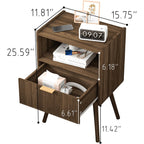 Nightstand,Modern Bedside Table With Storage Drawer And Open Wood Shelf, For Living Room, Bedroom And Small Spaces, Accent Night Stand With Solid Wood Legs, Easy Assembly,Walnut Brown