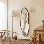 Irregular Full Length Mirror, 65"X22" Wooden Farmhouse Full Body Mirror, Large Asymmetrical Wall Mirrors For Living Room Entryway, Horizontal/Vertical, Walnut