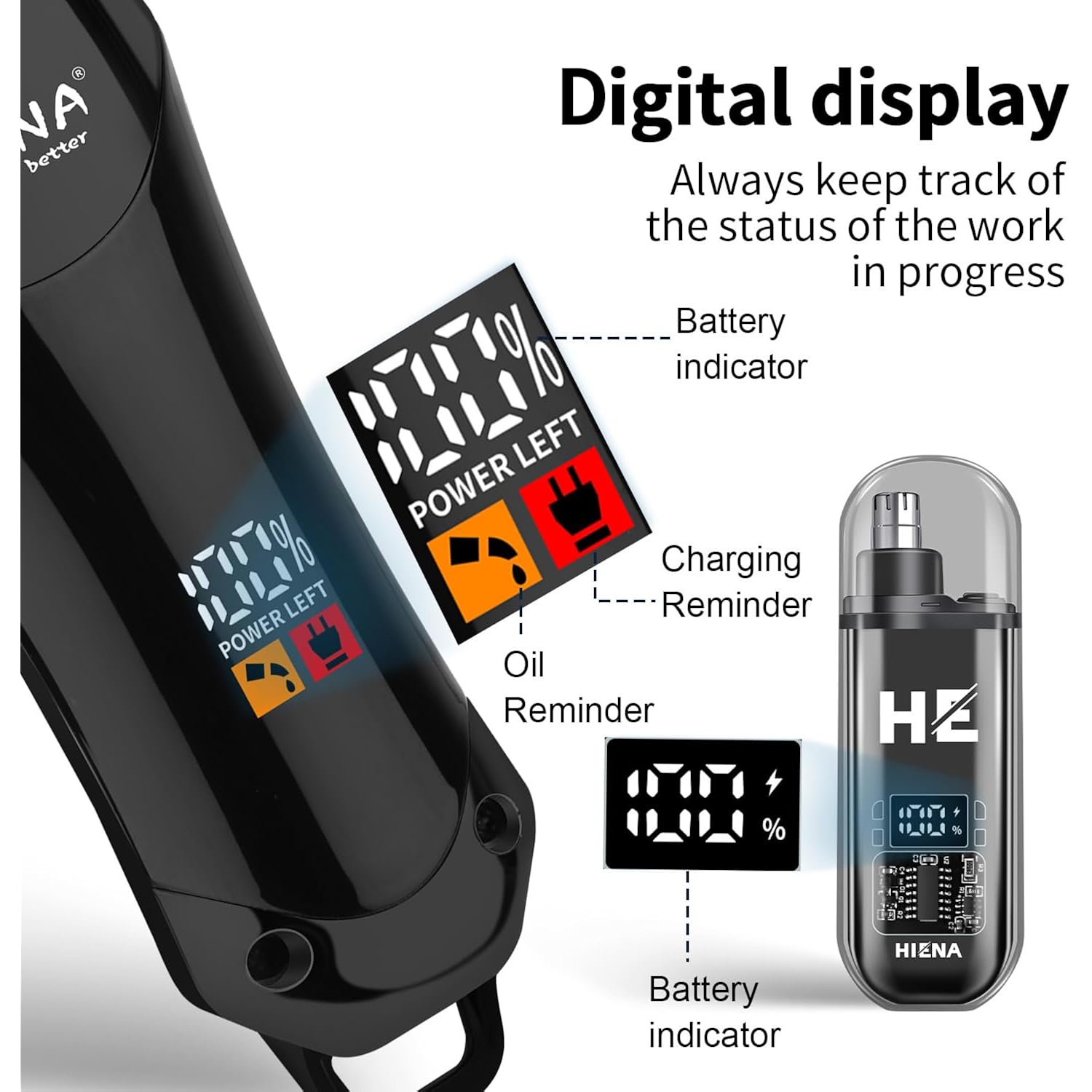 Hiena Pro Professional Hair Clipper Set For Men, Cordless Barber Trimmer And Electric Foil Shaver, Nose Hair Trimmer, Hair Cutting Kit, R-Type Adjustable Blade, Led Display, Usb Charging