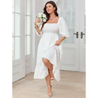 Scomchic Women'S Plus Size Boho Maxi Dress Short Sleeve Square Neck Smocked Flowy A-Line Lace Trim Wedding Guest Dresses