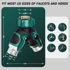 2 Way Garden Hose Splitter With Shut Off Valve,Water Spigot Splitter For 3/4" Hose Connector,Heavy Duty Metal Outdoor Faucet Splitter Y Connector For Garden Hose,With 3 Leakproof Washers & 1 Tape