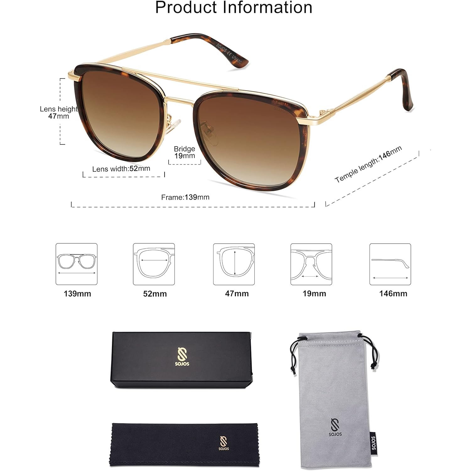SOJOS Retro Aviator Square Polarized Sunglasses For Women Men,Vintage Women's Sun Glasses Shades UV400 SJ2180