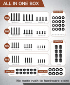 92PCS Universal TV Mounting Hardware Screw Kit Set - M4 M5 M6 M8 Screws, Spacers and Washers for Most TV/Monitor VESA Mount, TV Mount Replacement Screws with Box up to 80", Black