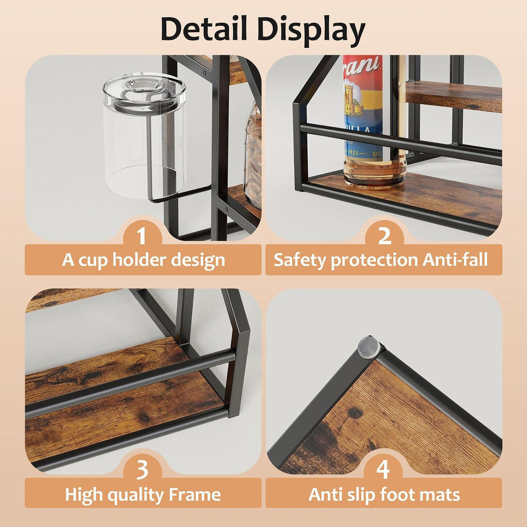 Coffee Syrup Rack Organizer, 3 Tier Countertop Storage Shelves, Kitchen Storage, 12 Syrup Bottle Stand Holder For Wine, Liquor, Kitchen Coffee Station Organizer Rack, 13.8"X13.4"X13.0", Rustic Brown