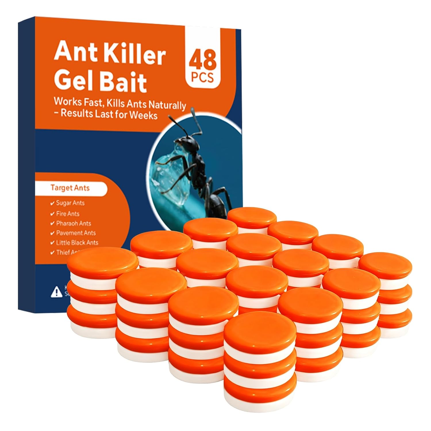 48 Pack Ant Bait Gel Stations For Common Household Ants, Indoor & Outdoor Ant Traps, Effective Carpenter Ant Killer For Home, Kitchen, Garden, Ready-To-Use & No Mess Ant Gel Bait Kills The Colony