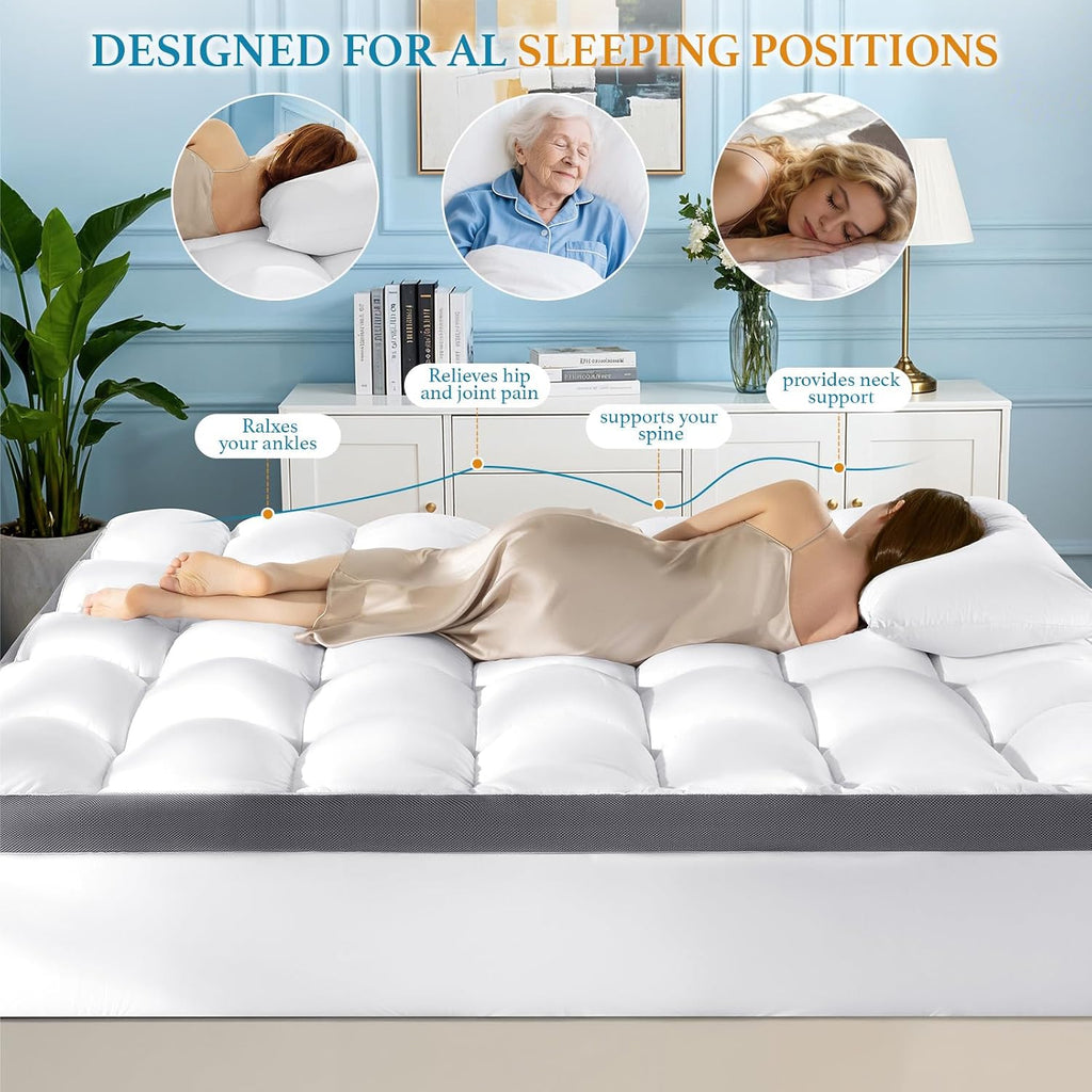 4 Inch Memory Foam Mattress Topper Queen, Cooling Extra Thick 2000 Gsm Pillow Top Mattress Pad For Back Pain Relief,Soft Breathable Mattress Cover For Fluffy Shredded Memory Foam Filled (60"X80")