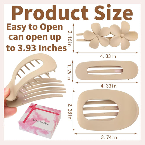 12 Pack Flat Hair Clips for Women-3 Styles Matte Neutral Flat Claw Clips, Black, Blonde,Light Brown & Dark Brown, French Duckbill Styling Accessories (Matte Neutral-5)