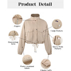Womens Cropped Bomber Jacket 2026 Trendy Zip Up Lightweight Utility Anorak Coat With Pockets