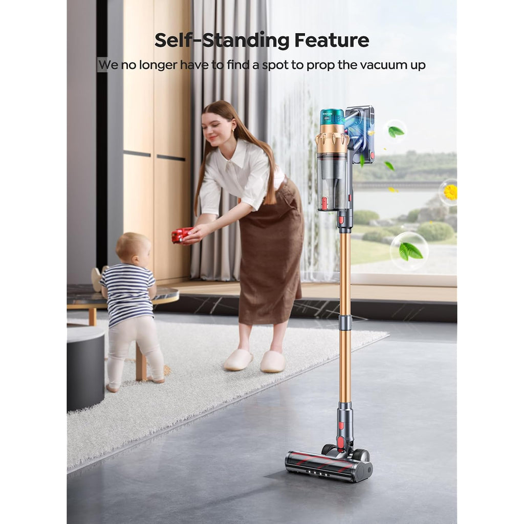 Cordless Vacuum Cleaner, 55Kpa 650W 70Mins Stick Vacuum Cleaners For Home With Motorized Bed Brush, Flexible Hose, Led Touchscreen, Auto Mode, Self-Standing & Wall Mount, For Pet Hair Carpet Floor