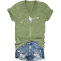 Women's T-Shirts V-Neck Dragonfly Tee Cute Summer Graphic Shirts Vintage Boho Flowers Short Sleeve T Shirt Green