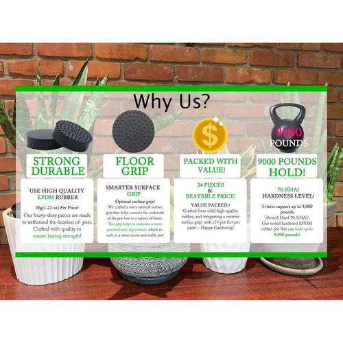 24 Pack Invisible Pot Feet With Enhanced Non-Slip Surface Grip Plant Pots And Flowers, Solid Rubber Pots Risers, Pot Lifters For Indoor Or Outdoor Planters