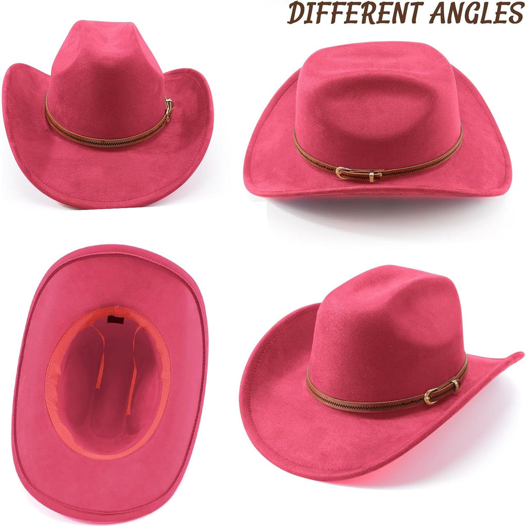 Western Cowboy Hats For Women Classic Felt Wide Brim Fedora Hat With Belt Buckle Retro Panama Hat Unisex Rolled Up Cap