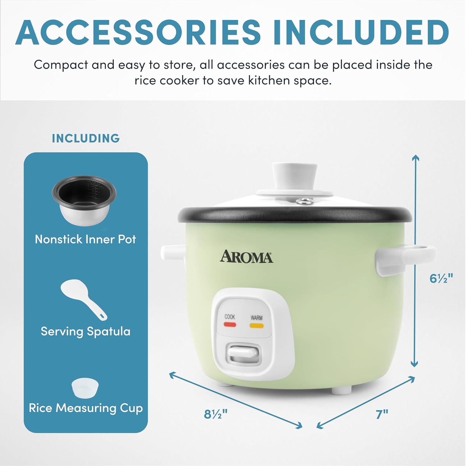 AROMA® Mini Rice Cooker, 2-Cup (Uncooked) / 4-Cup (Cooked), Grain Cooker, Soup Maker, Oatmeal Cooker, Auto Keep Warm, 1 Qt, Light Green