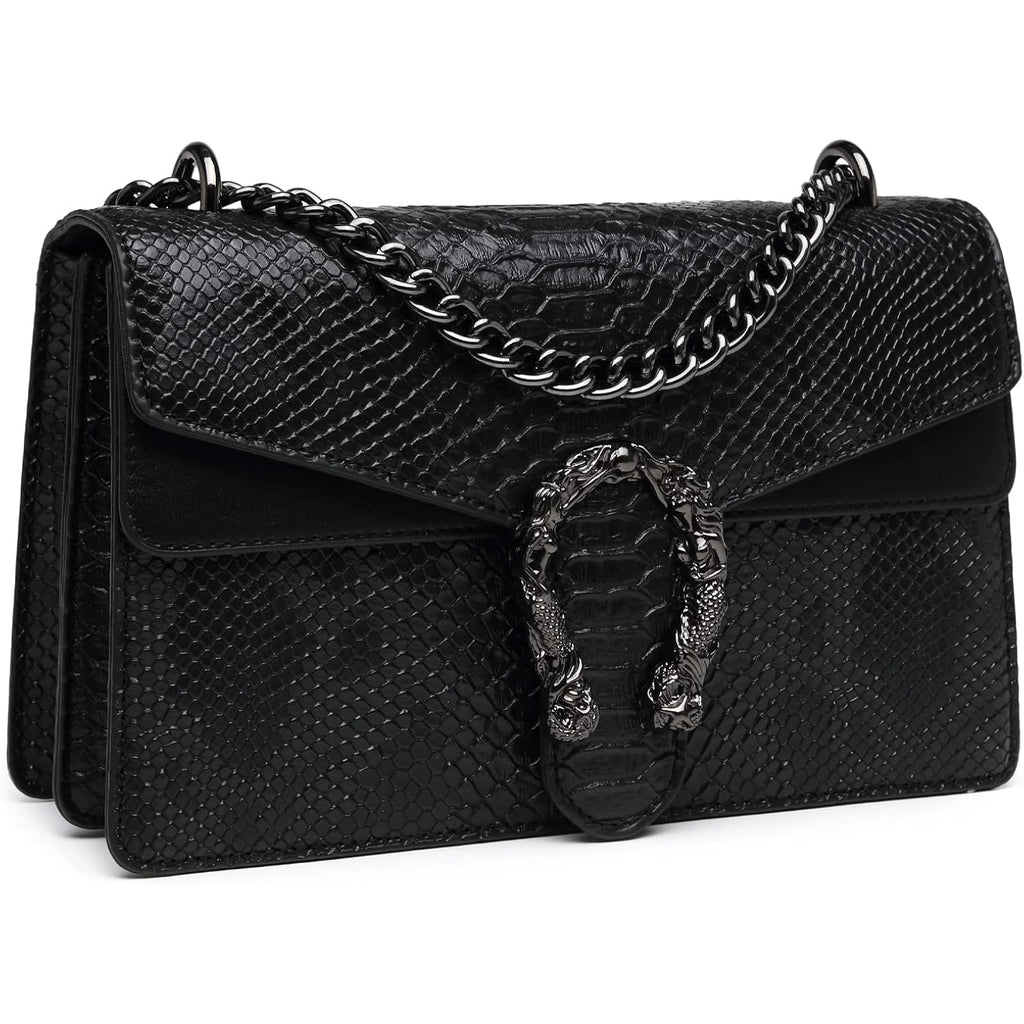 MYHOZEE Crossbody Bags for Women - Snake Printed Clutch Purses Leather Chain Shoulder Bags Evening Handbags