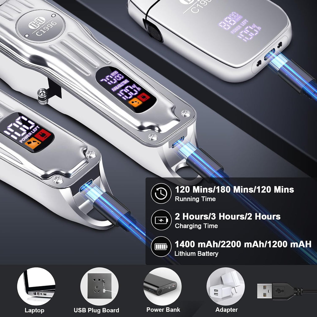 Ciicii Mens Hair Clippers And Trimmers Set, Professional Cordless Barber Clippers For Hair Cutting Kit (Electric Razor Shavers & Beard/Hair Trimmer Haircut Kit) Clippers For Men Diy Home Salon