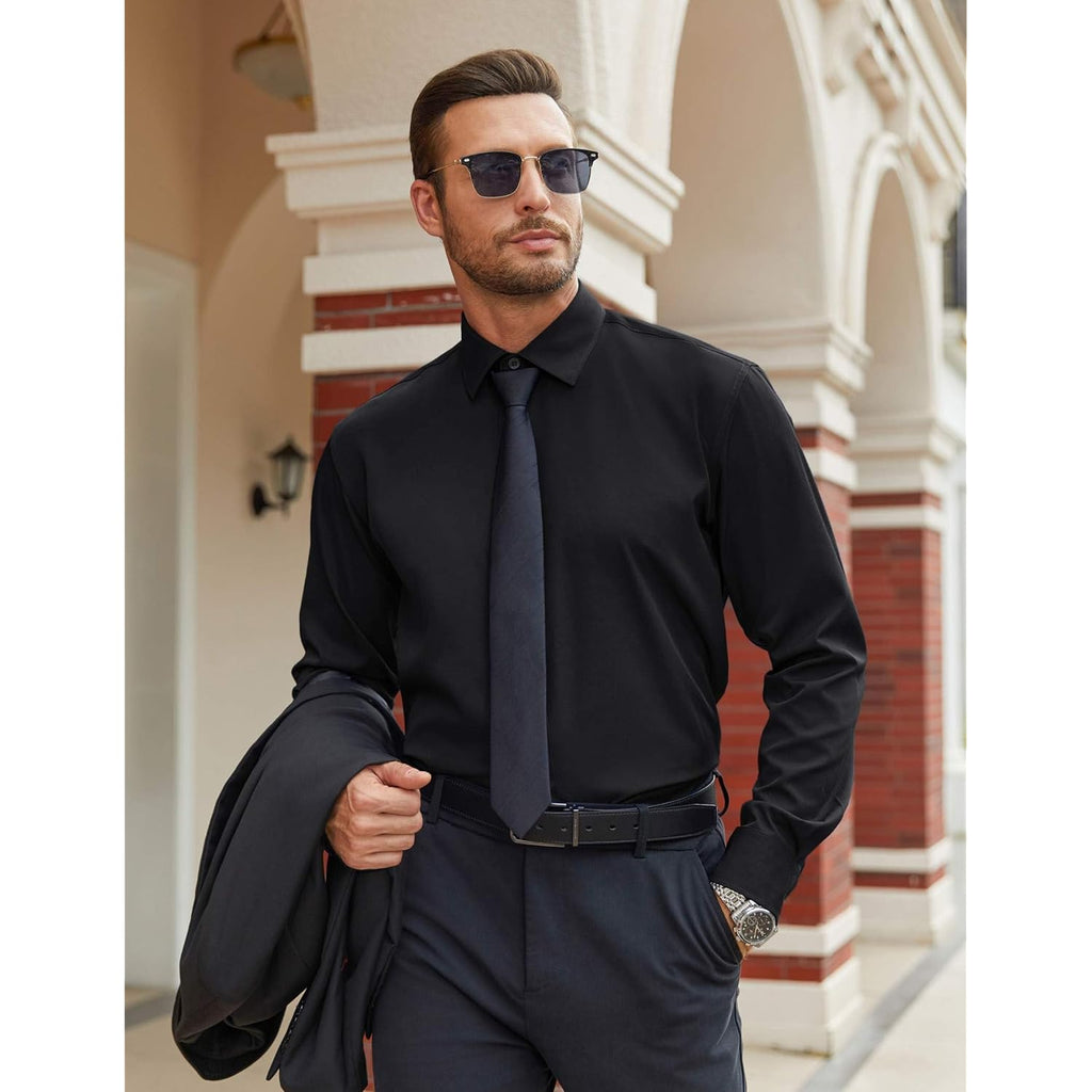 Coofandy Mens Stretch Dress Shirts Long Sleeve Button Down Shirt Regular Fit Formal Business Shirts