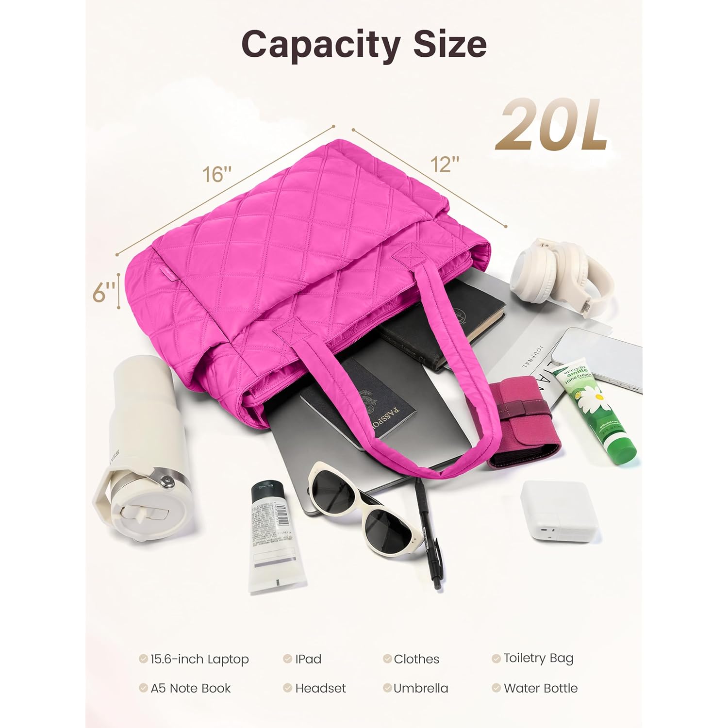 Tote Bag For Women, Lightweight Puffer Tote Work Bags With Compartments For Travel, Quilted Shoulder Bag With Zipper