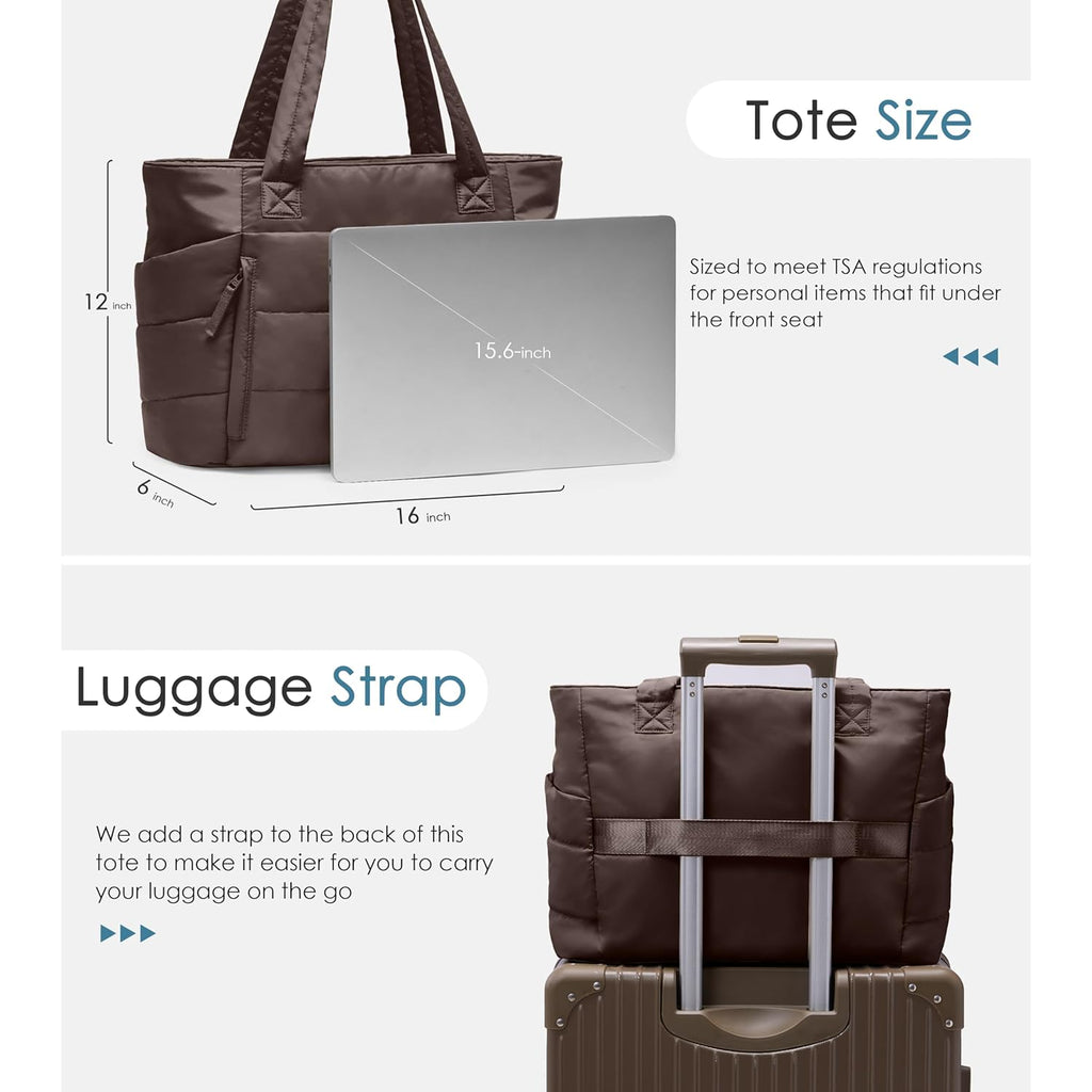 Tote Bag for Women with Zipper, Quilted Puffer Tote Bag with Compartments, Lightweight Puffy Work Bags for Women Travel
