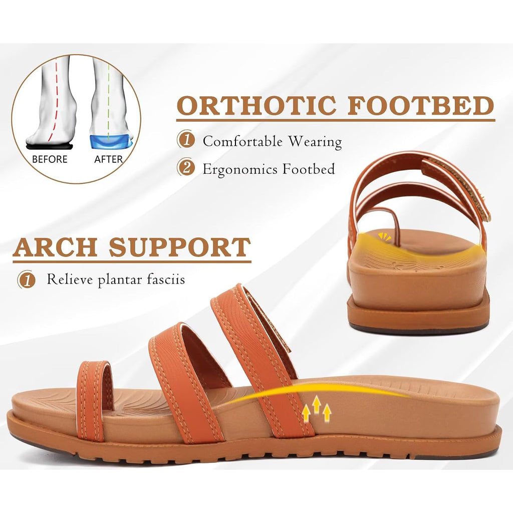 Kuailu Womens Slides Sandals With Plantar Fasciitis Arch Support Fashion Comfort Adjustable Flat Sandals Ladies Lightweight Orthotic Slip On Sandals