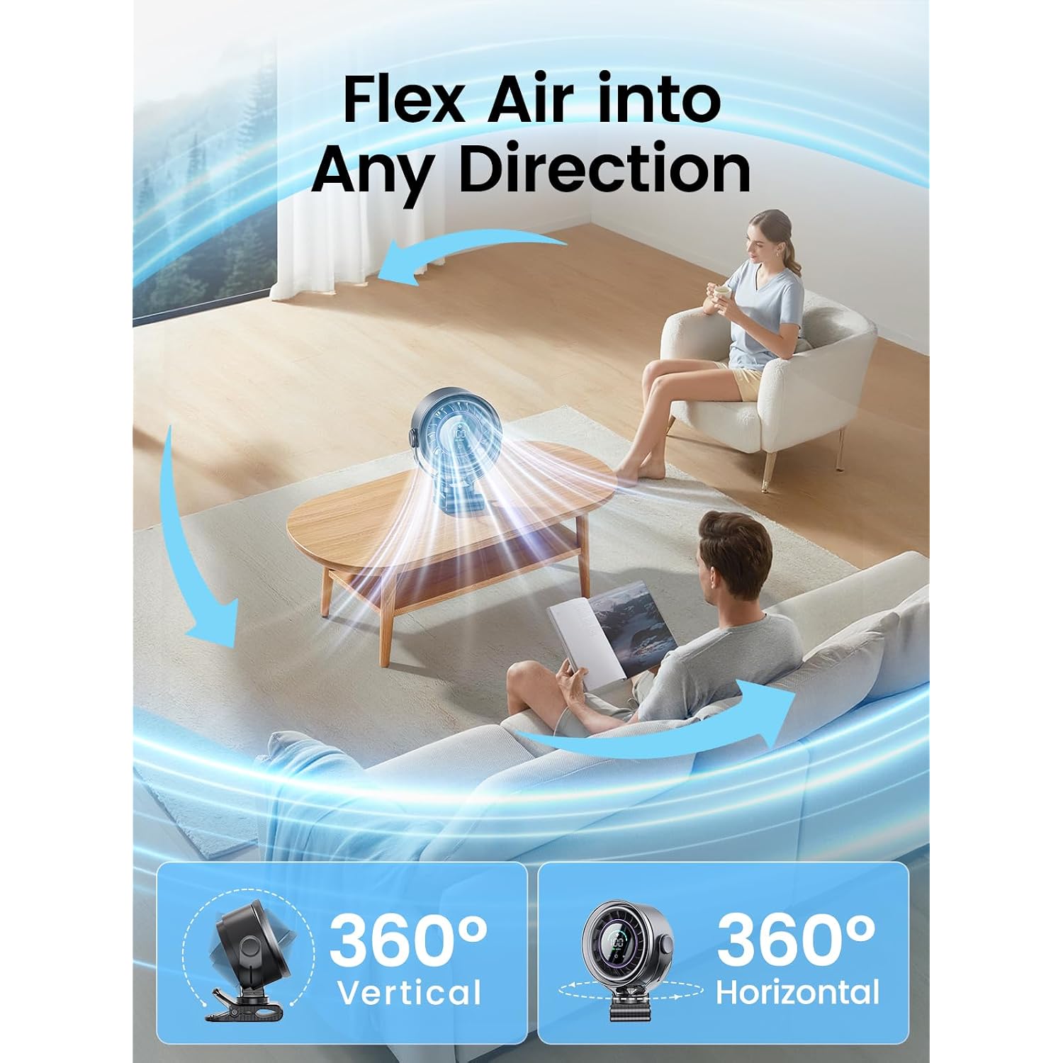 Clip On Fan, Rechargeable Usb Fan With Sturdy Clamp, Led Display, 100 Speeds, 3000Mah Battery, 360° Rotation, 5.5 Inch Portable Fan For Stroller Bed Camping Treadmill Car Black