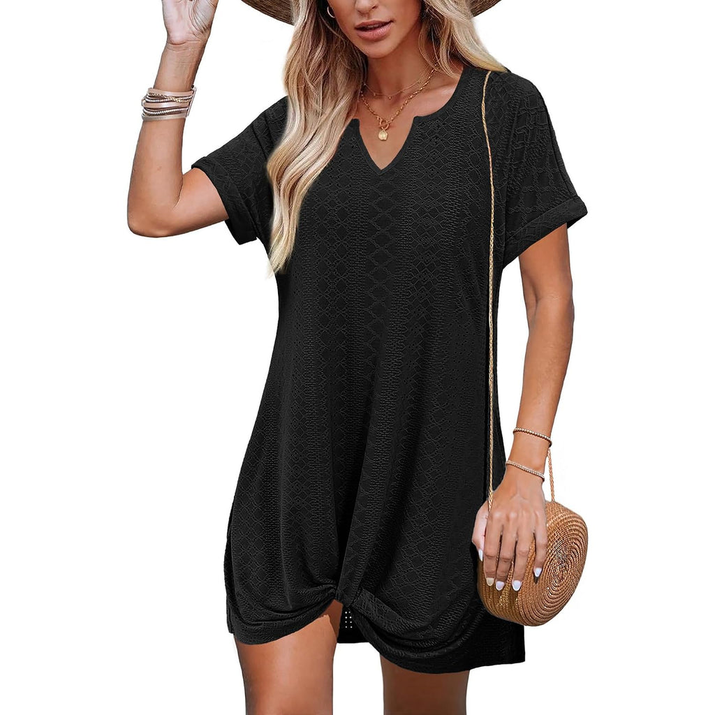 Swimsuit Cover Up Eyelet Short Sleeve Summer Dresses For Women Twisted Beach Vacation Clothes
